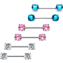 Load image into Gallery viewer, 14G 9/16 Multi Color Gem Fun Barbell Nipple Ring Pack Set of 6
