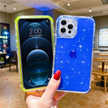 Load image into Gallery viewer, Shining Glitter Shockproof Bumper Phone Case For iPhone 13 12 11 14 Pro Max XR XS Max 13Pro 14 Transparent Soft Cover Cute Pink Glitter Design Transparent Shiny Shockproof Case For Women Girls
