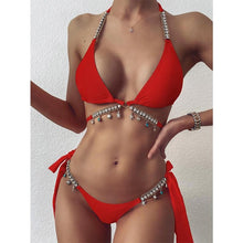 Load image into Gallery viewer, Shiny Diamond Bikini Push Up Halter Swimsuit Female Crystal Swimwear Women Bathing Suit New Women's Crystal Diamond Swimsuit High Cut Bikini Set Straps Two Piece Bathing Suit
