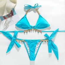 Load image into Gallery viewer, Shiny Diamond Bikini Push Up Halter Swimsuit Female Crystal Swimwear Women Bathing Suit New Women's Crystal Diamond Swimsuit High Cut Bikini Set Straps Two Piece Bathing Suit
