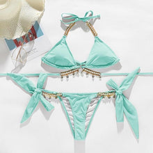 Load image into Gallery viewer, Shiny Diamond Bikini Push Up Halter Swimsuit Female Crystal Swimwear Women Bathing Suit New Women's Crystal Diamond Swimsuit High Cut Bikini Set Straps Two Piece Bathing Suit
