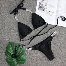 Load image into Gallery viewer, Shiny Diamond Bikini Push Up Halter Swimsuit Female Crystal Swimwear Women Bathing Suit New Women's Crystal Diamond Swimsuit High Cut Bikini Set Straps Two Piece Bathing Suit
