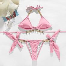 Load image into Gallery viewer, Shiny Diamond Bikini Push Up Halter Swimsuit Female Crystal Swimwear Women Bathing Suit New Women's Crystal Diamond Swimsuit High Cut Bikini Set Straps Two Piece Bathing Suit
