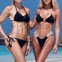 Load image into Gallery viewer, Shiny Diamond Bikini Push Up Halter Swimsuit Female Crystal Swimwear Women Bathing Suit New Women's Crystal Diamond Swimsuit High Cut Bikini Set Straps Two Piece Bathing Suit

