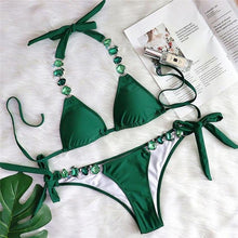 Load image into Gallery viewer, Shiny Diamond Bikini Push Up Halter Swimsuit Female Crystal Swimwear Women Bathing Suit New Women's Crystal Diamond Swimsuit High Cut Bikini Set Straps Two Piece Bathing Suit
