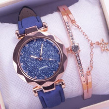 Load image into Gallery viewer, Shiny Luxury Student Watch Womens Star Quartz Watch Fashion Casual Womens Watch Bracelet Set Dial Woman Children Set Bracelet Watch Leather Band Luxury Quartz Watches
