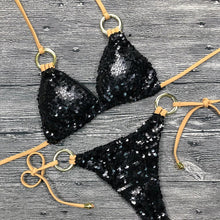 Load image into Gallery viewer, Shiny Solid Bikini Swimsuit Halter Swimwear Bathing Suit Women Bling Sequin Bikini Set Beach Wear Women Shiny Bikini Micro String Two Pieces Swimsuit Female Summer Swimwear
