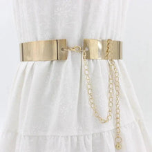 Load image into Gallery viewer, Shiny Women Metal Belt Luxurious Gold Dress Chain Belts Elegant Polished Adjustable Metal Mirror Waist Belt
