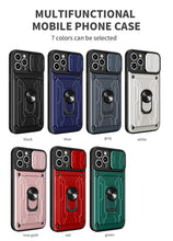Load image into Gallery viewer, Shockproof Case for iPhone 13 12 11 Pro Max With Card Slot Ring Stand Camera Protection Phone Cover for iPhone XR XS Max Removable Card Holder Ring Holder Shockproof Protection Cover
