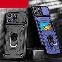 Load image into Gallery viewer, Shockproof Case for iPhone 13 12 11 Pro Max With Card Slot Ring Stand Camera Protection Phone Cover for iPhone XR XS Max Removable Card Holder Ring Holder Shockproof Protection Cover
