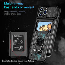 Load image into Gallery viewer, Shockproof Case for iPhone 13 12 11 Pro Max With Card Slot Ring Stand Camera Protection Phone Cover for iPhone XR XS Max Removable Card Holder Ring Holder Shockproof Protection Cover
