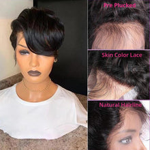 Load image into Gallery viewer, Short Bob Wig Pixie Cut Wig Straight Human Hair Wigs T Part Transparent Lace Wig For Women Pre plucked Hairline Human Hair Wig For Black Women Gifts for Girlfriends
