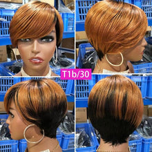 Load image into Gallery viewer, Short Pixie Cut Wig Human Hair Wigs Straight Bob Wigs With Bangs Full Machine Human Hair Wig for Black Women Black &amp; Ombre Wigs For Black Women Gifts for Girlfriends
