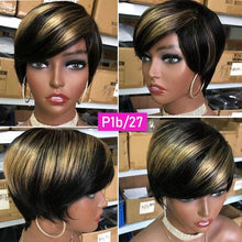 Load image into Gallery viewer, Short Pixie Cut Wig Human Hair Wigs Straight Bob Wigs With Bangs Full Machine Human Hair Wig for Black Women Black &amp; Ombre Wigs For Black Women Gifts for Girlfriends
