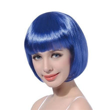 Load image into Gallery viewer, Short Straight Synthetic Blonde Pink Red Black Brown Blue 10" Bob Wigs with Bangs for Women Halloween Cosplay Party For Black Women Gifts for Girlfriends
