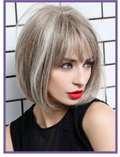 Load image into Gallery viewer, Short Straight Synthetic Brown Mix Gray Hair Cute Bob Wigs with Bangs for White/Black Women Cosplay Party or Daily Wear Wigs For Black Women Cosplay Wigs For Women
