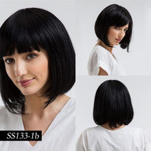 Load image into Gallery viewer, Short Straight Synthetic Brown Mix Gray Hair Cute Bob Wigs with Bangs for White/Black Women Cosplay Party or Daily Wear Wigs For Black Women Cosplay Wigs For Women
