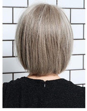 Load image into Gallery viewer, Short Straight Synthetic Brown Mix Gray Hair Cute Bob Wigs with Bangs for White/Black Women Cosplay Party or Daily Wear Wigs For Black Women Cosplay Wigs For Women
