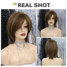 Load image into Gallery viewer, Short Synthetic Straight Bob Wig with Side Fringe Mixed Brown Color Natural Hairline Heat Resistant Party Wigs For Black Women Cosplay Wigs For Women
