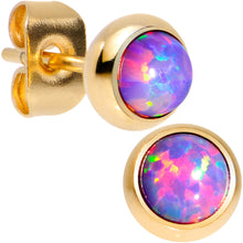 Load image into Gallery viewer, Purple Synthetic Opal Gold IP 316L Surgical Steel Stud Earrings
