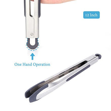Load image into Gallery viewer, Silicone Food Tongs for Cooking Stainless Steel Kitchen Tongs One-Hand Operation Non-Slip Salad Food Tong Grill BBQ Accessories Soft-Touch Handle Silicone Tipped Food Grill For BBQ Cooking Tongs
