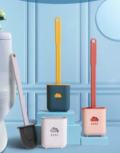Load image into Gallery viewer, Silicone Toilet Brush Cleaner Toilet Brush With Holder Flat Head Flexible Soft Bristles Brush Bathroom Accessory Gap Cleaning Toilet Brush Wall Mounting Toilet Brush No-Slip Long Handle Soft Silicone Bristle Toilet Corner Cleaner
