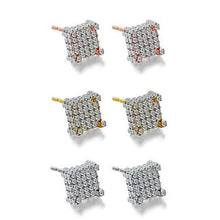 Load image into Gallery viewer, Silver Micro Pave Stud Earrings Clear Square 3D Sidestones
