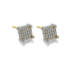 Load image into Gallery viewer, Silver Micro Pave Stud Earrings Clear Square 3D Sidestones
