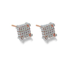 Load image into Gallery viewer, Silver Micro Pave Stud Earrings Clear Square 3D Sidestones
