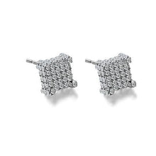Load image into Gallery viewer, Silver Micro Pave Stud Earrings Clear Square 3D Sidestones
