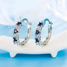Load image into Gallery viewer, Silver Plated Hypoallergenic Circular Earrings Adorned With Colorful Synthetic Gemstones
