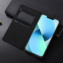 Load image into Gallery viewer, Simple Flip Ultra Thin Window Cover Leather Phone Case For iPhone 14 13 12 11 Pro Mini Luxury Leather Wallet Case Flip Cover Classic Simple iphone case

