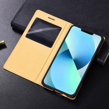 Load image into Gallery viewer, Simple Flip Ultra Thin Window Cover Leather Phone Case For iPhone 14 13 12 11 Pro Mini Luxury Leather Wallet Case Flip Cover Classic Simple iphone case
