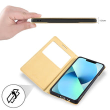 Load image into Gallery viewer, Simple Flip Ultra Thin Window Cover Leather Phone Case For iPhone 14 13 12 11 Pro Mini Luxury Leather Wallet Case Flip Cover Classic Simple iphone case
