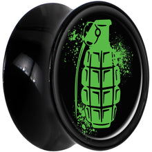 Load image into Gallery viewer, Black Acrylic Green Grenade Saddle Plug Set 5/8
