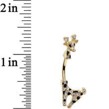 Load image into Gallery viewer, Clear Gem Gold PVD Black Spots Giraffe Double Mount Belly Ring
