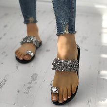 Load image into Gallery viewer, Slippers Women Shoes Summer Sandals Beach Elegant Shiny Flat Slippers Outside Slides Shining Crystal Glitter Slides Cozy Bedroom Slippers Shower Shoes Cute Women Platform Sandals
