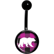 Load image into Gallery viewer, Pink Black Plaid Polar Bear Black Belly Ring
