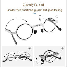 Load image into Gallery viewer, Small Metal Round Folding Reading Glasses Retro Circle Blue Light Computer Grade Glasses Narrow Eyeglasses Frame And Anti Glare Reading Glasses Foldable Computer Reading Glasses For Men  +3.5
