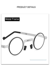 Load image into Gallery viewer, Small Metal Round Folding Reading Glasses Retro Circle Blue Light Computer Grade Glasses Narrow Eyeglasses Frame And Anti Glare Reading Glasses Foldable Computer Reading Glasses For Men  +3.5
