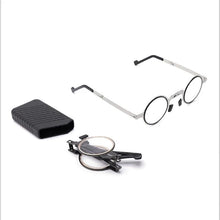 Load image into Gallery viewer, Small Metal Round Folding Reading Glasses Retro Circle Blue Light Computer Grade Glasses Narrow Eyeglasses Frame And Anti Glare Reading Glasses Foldable Computer Reading Glasses For Men  +3.5

