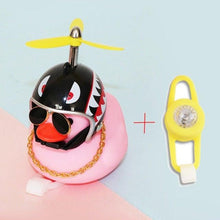 Load image into Gallery viewer, Small Yellow Bike Duck Bicycle Bell Luminous Airscrew Helmet Duck Ducky Bicycle Wind Motor Riding Cycling Lights Horn Rubber Duck Toy Car Ornaments Yellow Duck Car Dashboard Decorations Squeeze Duck Bicycle Horns With Propeller Helmet
