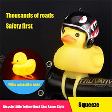 Load image into Gallery viewer, Small Yellow Bike Duck Bicycle Bell Luminous Airscrew Helmet Duck Ducky Bicycle Wind Motor Riding Cycling Lights Horn Rubber Duck Toy Car Ornaments Yellow Duck Car Dashboard Decorations Squeeze Duck Bicycle Horns With Propeller Helmet
