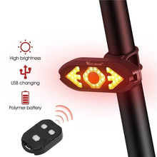 Load image into Gallery viewer, Smart Bike Light Wireless Remote Control Cycling Turning Signal Taillight USB Bicycle Rechargeable Rear Light LED Warning Lamp Bicycle Rear Light Safety Warning Bike Lights Brightest Bike Indicators Fit  Saddle Rears

