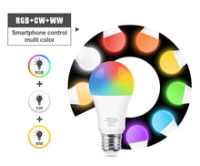 Load image into Gallery viewer, Smart Light Bulb E27 LED Lamp RGB+White+Warm White Work With Alexa Google Home Dimmable Timer Function RGB LED Bulb Bulb-Timer  Sunrise  Sunset Dimmable Multicolo Warm White No Hub Required Compatible With Alexa Google Home Assistant
