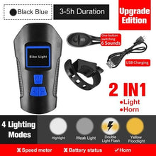 Load image into Gallery viewer, Smart Waterproof Bicycle Light USB Rechargeable Bike Front Light Flashlight With Bike Computer LCD Speedometer Waterproof Bicycles Light And Odometer Horn For Safe Cycling 4 Modes Fits For All Mountain Road Bikes
