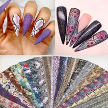 Load image into Gallery viewer, Snakeskin Nail Foils for Nails Transfer Paper Sticker Sexy Sliders Adhesive Paper Wraps Snake Nail Art Decorations Women Nail Decorations Accessories Metal Curve Stripe Lines Design Letter Nail Sticker Adhesive Decoration
