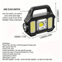 Load image into Gallery viewer, Solar Portable Flashlight &amp; Handheld Searchlight with Side Lights

