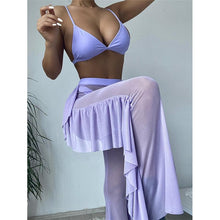 Load image into Gallery viewer, Solid bikini Mesh 3 Pieces Set Swimsuit 3 Pieces Swimsuit Solid Padded Swimwear with Maxi Wrap Skirt Beach Vacation Swim Bath Wear Women Elegant Swimwear Female Ruffle Swimming Suit Sports Bathing Suit

