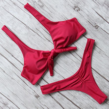 Load image into Gallery viewer, Solid Bikini Set Swimsuit Women Bikini Swimwear Female Halter Top Bathing Suit Swimming Wear Bikini High Cut Swimsuit High Waist Plus Size Summer Swimwear

